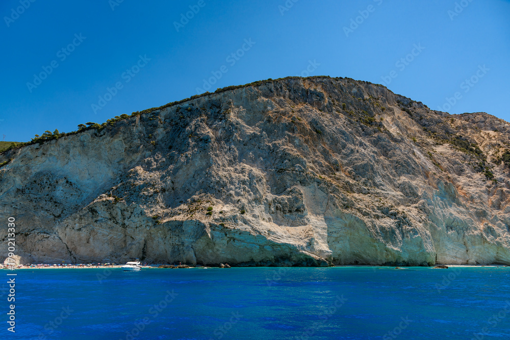 Fototapeta premium Lefkada, Greece - August 11 2025: Famous Porto Katsiki beach, Lefkada (Levkas) island, Greece.