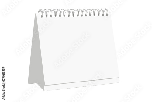 Blank white desktop spiral bound calendar mockup isolated on a pure white background
