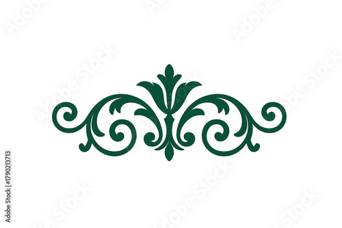 Elegant symmetrical ornamental flourish divider in dark green for vintage design