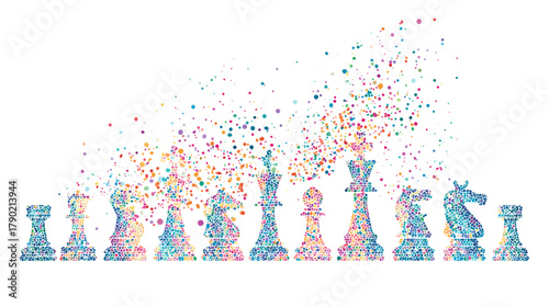 Colorful Abstract Chess Pieces Illustration with Particle Effect