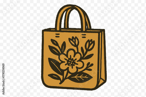 Stylized reusable shopping tote bag with vintage floral pattern design