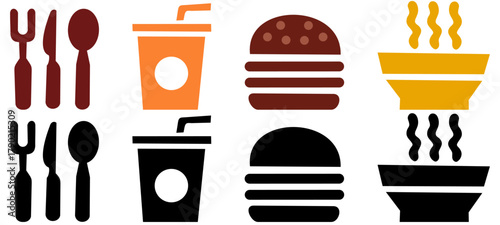 Vector Silhouette of Burger and Soft Drink Combo in Minimalist Style, Perfect for Fast Food, Restaurant, and Menu Design Concepts Black and White Illustration