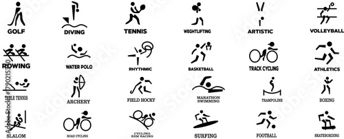 The Sports Pictograms of the Olympic Summer Games isolated on white background vector Illustration