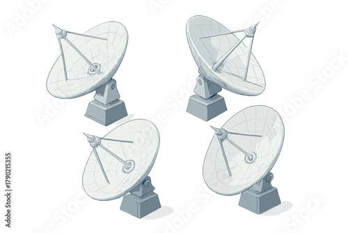 Multiple communication satellite dishes for broadcasting and telecommunication technology
