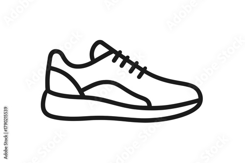 Simple outline icon of a modern athletic running shoe or sneaker for sports and fitness