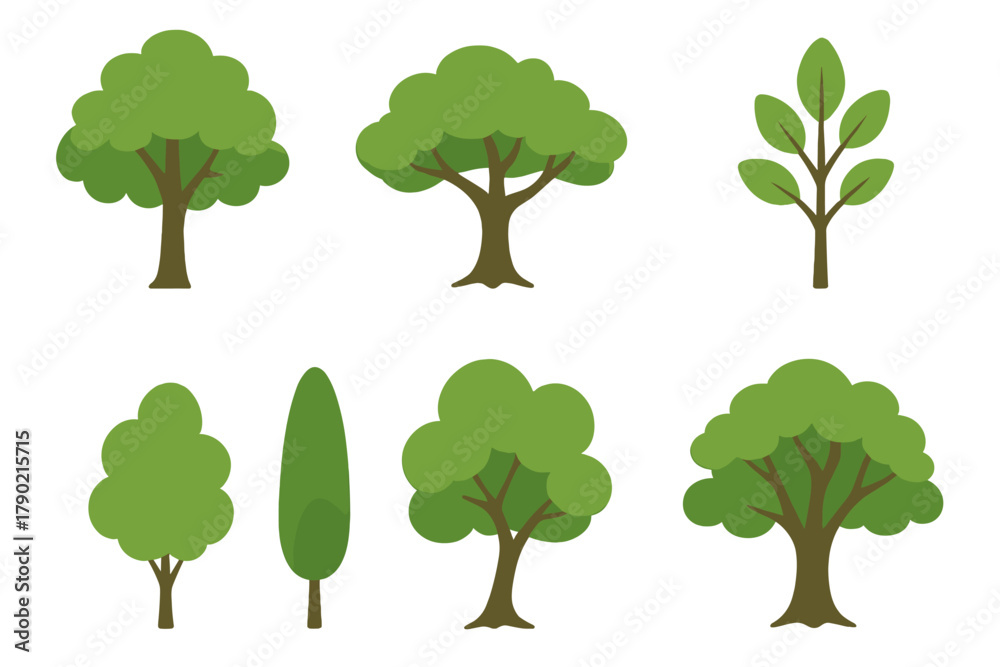Naklejka premium Stylized green trees and foliage icons representing nature and environment themes