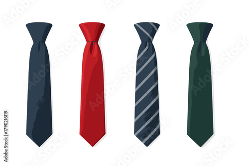 Four realistic formal neckties in various colors and patterns for business and professional attire