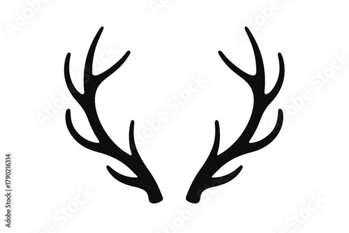 Minimalist black silhouette of deer antlers isolated on a white background