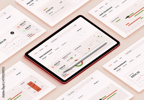 Multi Screen Tablet Web Interface Mockup Isolated