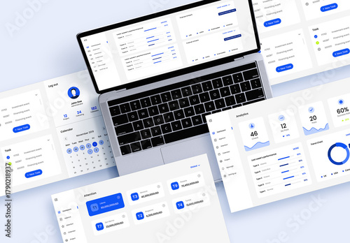 Multi Screen Laptop Web Interface Mockup Isolated