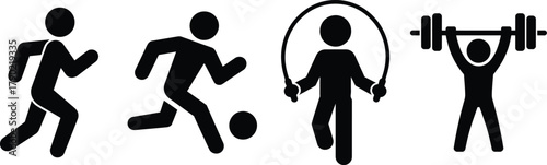 Sports and Fitness Pictograms Vector: Running, Jump Rope, Lifting