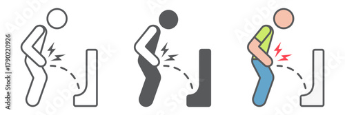 Urine pain icon, bladder and body ache sign, urinary problem symbol, vector illustration, linear outline on white background. Editable stroke.