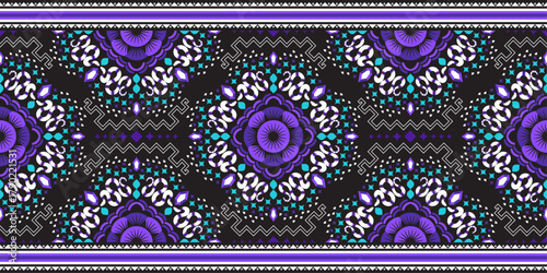 Geometric ethnic oriental ikat flower seamless pattern traditional design for fabric embroidery style vector illustration background 