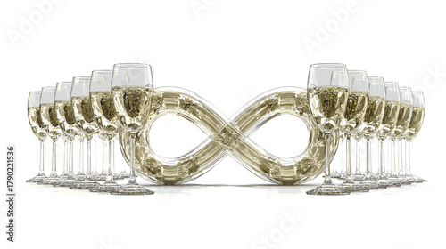 Infinity Symbol Formed by Champagne Glasses in Reflection