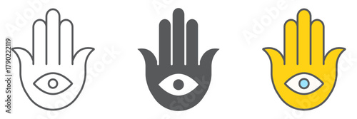 Hamsa icon, luck and talisman, hand sign, vector graphics, a linear pattern on a white background editable stroke