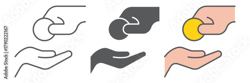Donation icon, charity and giving hand symbol, financial aid design, vector illustration, linear outline on white background. Editable stroke.