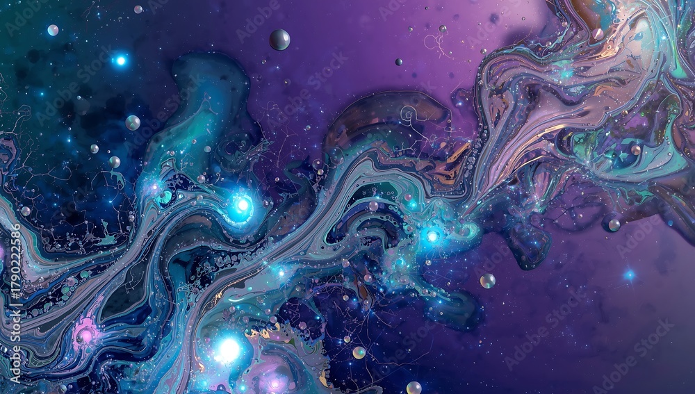 Obraz premium Abstract swirling nebula with glowing cosmic dust and stars