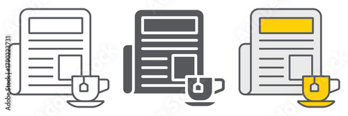 Newspaper with cup line icon, morning and news, daily newspaper sign, vector graphics, a linear pattern on a white background.