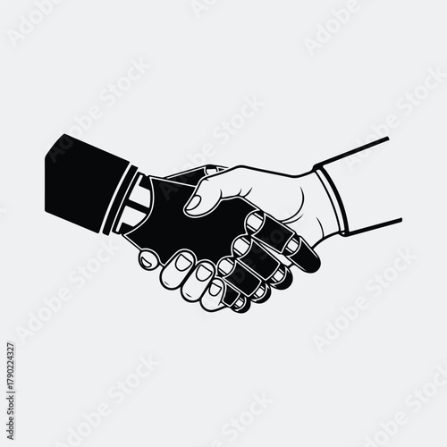 Silhouette handshake between human and robot hands concept vector illustration