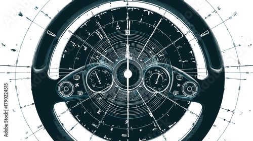 Futuristic Steering Wheel Dashboard Vector Illustration