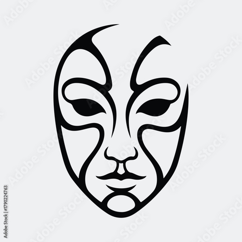 Silhouette kabuki mask japanese noh traditional theater vector illustration
