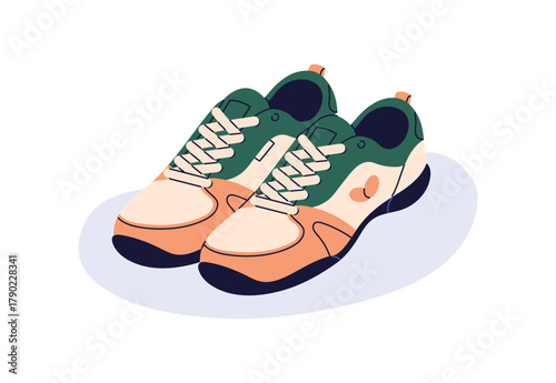 Sneakers pair, sport shoes. Active comfortable footwear, tennis trainers. Spo...