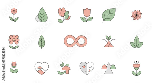 Delicate floral and botanical icons arranged in a visually appealing pattern