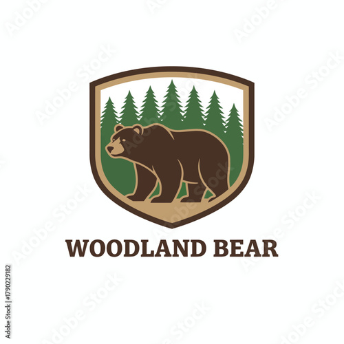 Woodland Bear Forest Nature Animal Shield Logo