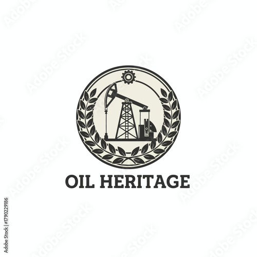 Oil Heritage Pumpjack Industrial Laurel Wreath Badge