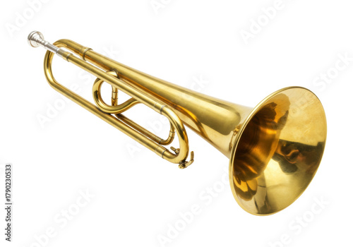 Photography Isolated golden trumpet musical instrument for brass orchestra or concert band p