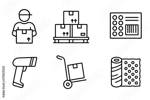 Logistics and shipping icons: outline style for modern warehousing and packaging
