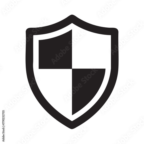 A simple black and white shield icon with a quartered design symbolizing protection and security Free Download A simple black and white shield icon with a quartered design symbolizing protection and security - GFXLoad