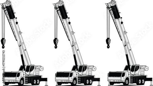 Mobile crane, truck-mounted, boom extension, telescopic arm, construction equipment, lifting machinery, industrial crane, heavy-duty, engineering 