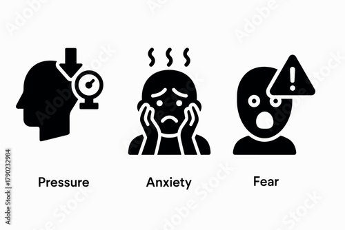 Silhouette icons showing pressure, anxiety, and fear with simple black design