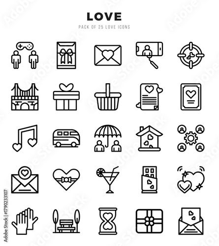 Set of 25 Love Lineal Icons Pack.
