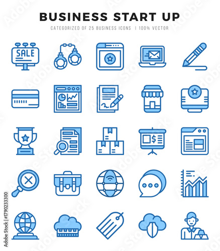 Business Start Up Two Color icons collection. Two Color icons pack. Vector illustration