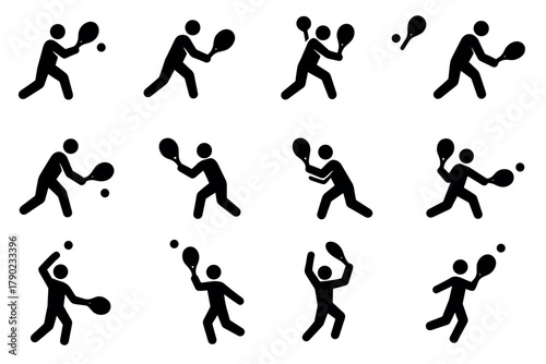 Silhouette tennis player set: iconic racquet poses for sports design