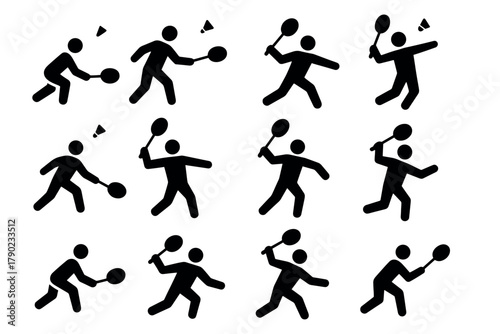 Tennis silhouette illustrations set with various player actions