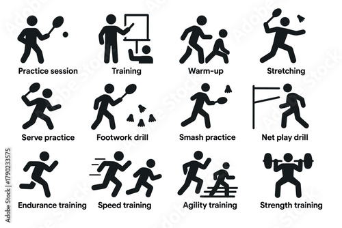 Icon collection for tennis training and fitness activities