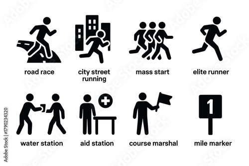 Marathon symbols: road race, runners, and event markers
