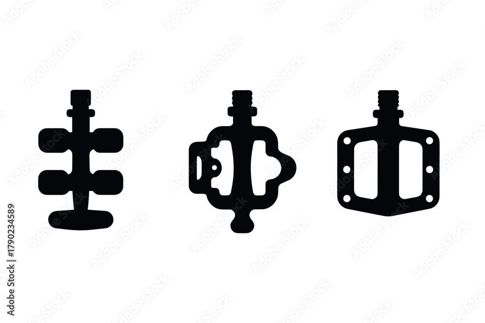 Obraz premium Minimalist silhouette of three bicycle pedals for cycling enthusiasts