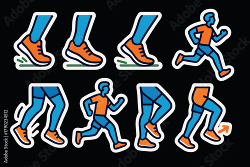 Dynamic sticker set featuring vibrant running motions in bold style