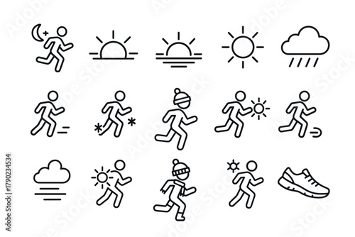 Runner icons depicting day and night weather conditions in simple line art style