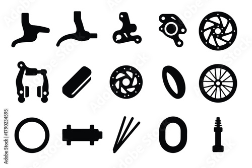 Bicycle parts silhouette set: comprehensive collection of essential cycling components