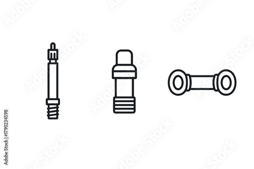 Minimalist outline icons of cycle tire valve stems and connectors