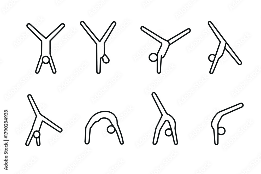 Obraz premium Linear gymnastics poses: stick figure cartwheels and handstands collection