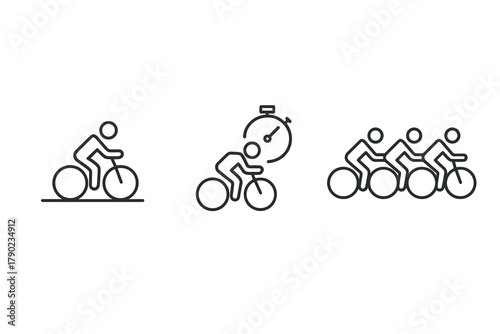 Minimalist cycling icons showcase solo, race, and team elements in linear style