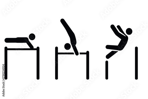 Silhouette icons of diverse athlete hurdle and vault movements