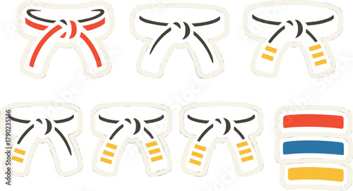 Martial arts belt progression stickers with neon glow effect