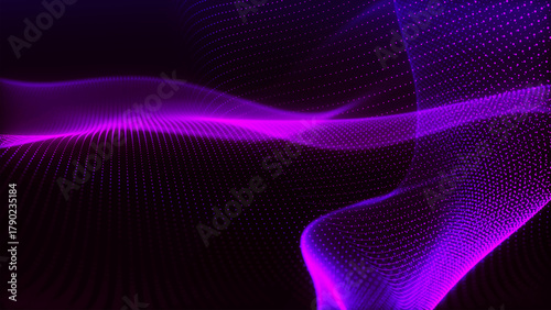 Abstract vector background with a dynamic light wave. Multiple bright dots form smooth waves. The light emanate creates a sense of depth and elegance. Futuristic 3D dot wave.